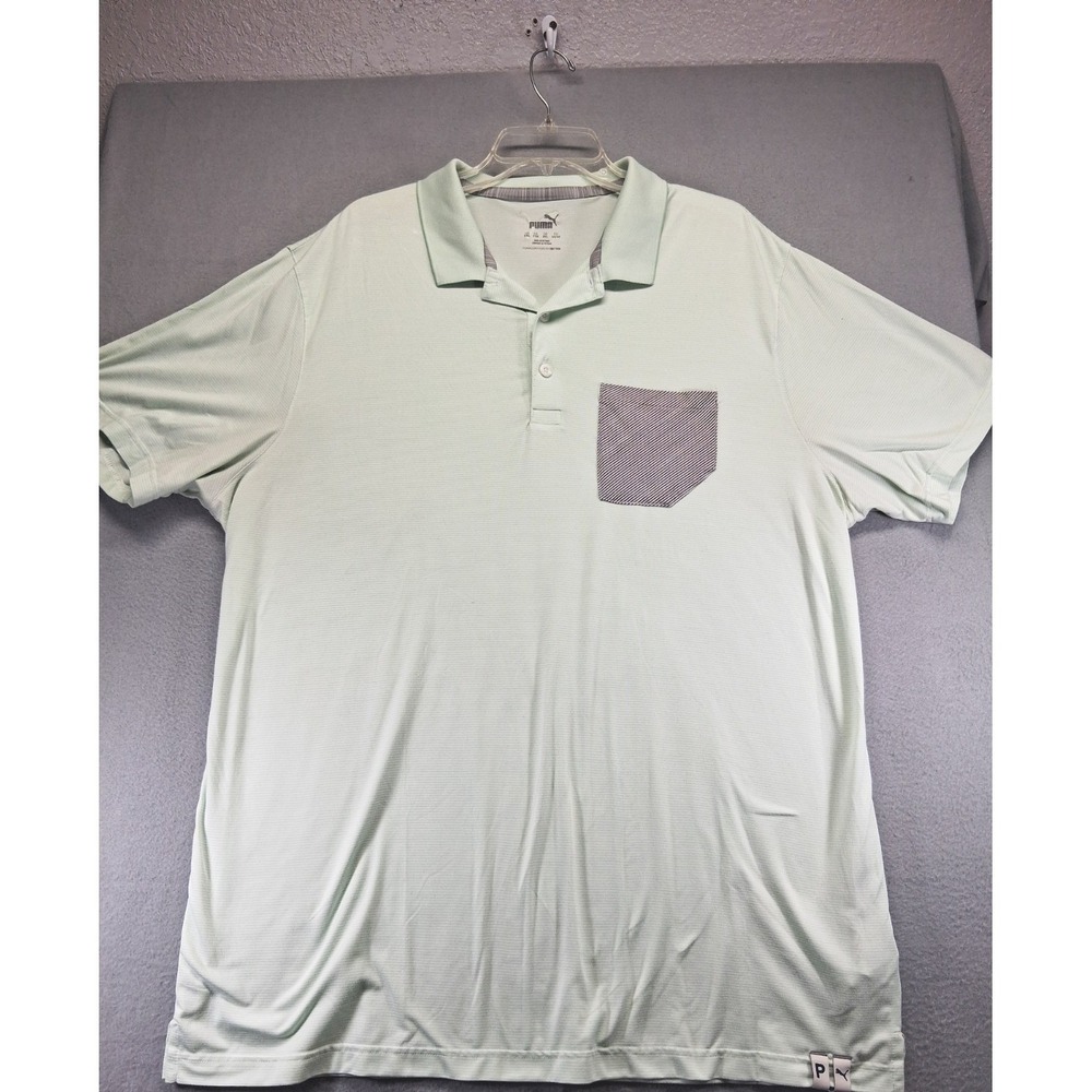 Puma Mens XXL Mint Green Micro Stripe Polo Shirt Short Sleeve Pocket 595787-05